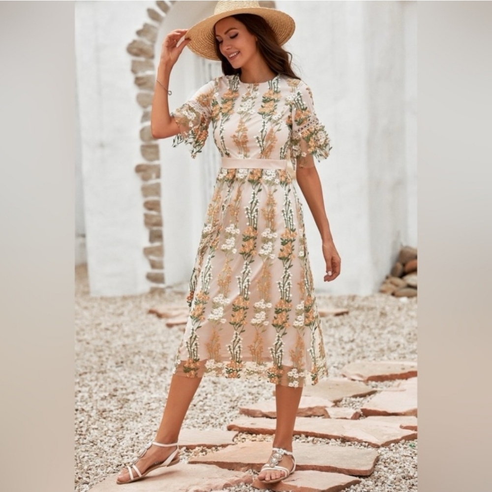 Bohme Cream and White Long Sleeve Dress